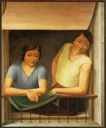 Due ragazze alla finestra (olio su tela)
