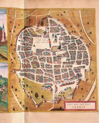 Italia, Sulmona, La città di Sulmona da Civitates Orbis Terrarum, incisione