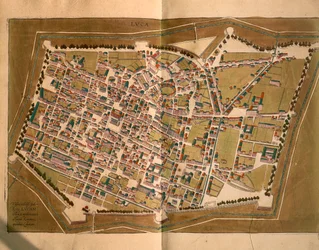 Lucca, da Civitates Orbis Terrarum di Georg Braun e Franz Hogenberg, incisione