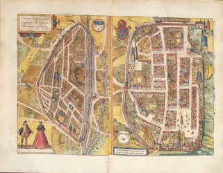 Mappa di Chateaudun e Chartres, Francia, da Civitates Orbis Terrarum di Georg Braun