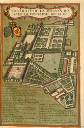 Mappa del castello di Fontainebleau da Civitates Orbis Terrarum di Georg Braun