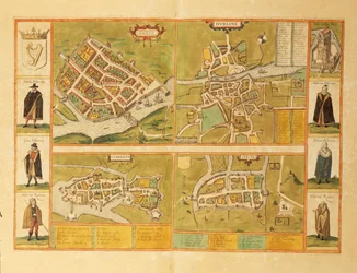 Mappa di Galway, Dublino, Limerick e Cork da Civitates Orbis Terrarum