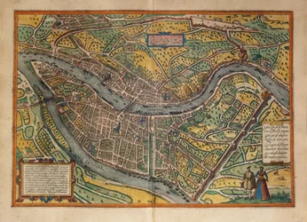 Mappa di Lione, Francia, da Civitates Orbis Terrarum