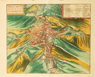 Mappa di Perugia da Civitates Orbis Terrarum di Georg Braun