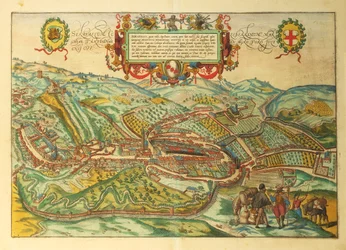 Mappa di Serravalle Scrivia, regione Piemonte dal Civitates Orbis Terrarum di Georg Braun