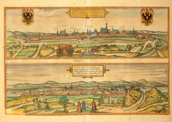 Mappa di Vienna e Buda dal Civitates Orbis Terrarum di Georg Braun