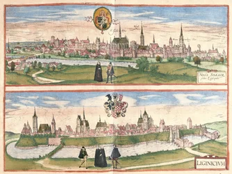 Nysa e Legnica (Lignica), Polonia (incisione)