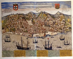 Veduta di Lisbona alla fine del XVI secolo. Atlante Civitates Orbis Terrarum di Braun & Hogenberg
