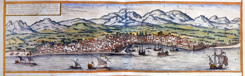 Veduta di Palermo in Sicilia. Atlante di Braun & Hogenberg