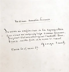 Lettera di George Sand (Aurore Dupin, Baronne Dudevant) a Madame Amalia Ferraris, Parigi 19 marzo