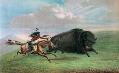 Stampa dopo Buffalo Hunt di George Catlin, c.1920