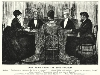 Cartone animato di Punch: Ultime notizie dal mondo degli spiriti (incisione)