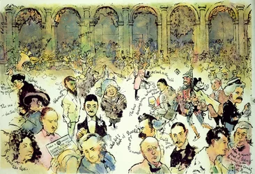 Volti famosi fuori da Florian in Piazza San Marco, Venezia, c.1990