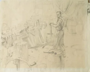 Mr Burridge in piedi, 1948