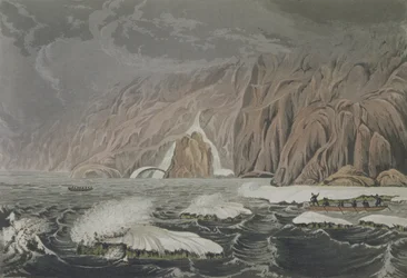 Spedizione che doppia Capo Barrow, 25 luglio 1821, da Narrative of a Journey to the Shores of the Polar Sea in the Years 1819-22 di Sir John Franklin (1786-1847) inciso da Edward Finden (1791-1857)