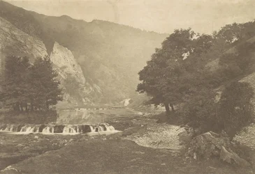 Ingresso a Dove Dale, Derbyshire, anni 1880, stampato 1888