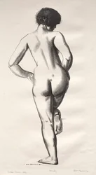 Studio di nudo, ragazza in piedi su un piede
