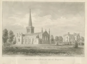 Hilderstone Church: disegno a seppia, 1841