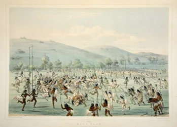 Gioco della palla, da Catlins North American Indian Portfolio. Hunting Scenes and Amusements of the Rocky Mountains and Prairies of America, pub. 1845