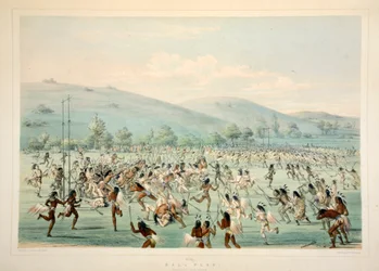 Gioco con la palla, pub. 1845 litografia a colori