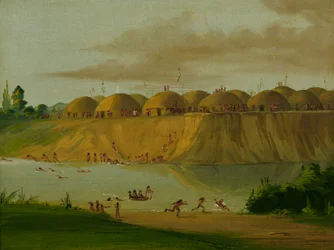 Villaggio Hidatsa, logge coperte di terra, sul fiume Knife, 1810 miglia sopra St.