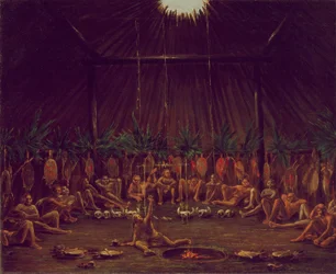 Vista interna della Medicine Lodge, cerimonia Mandan O-kee-pa