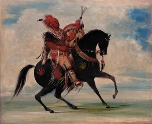 Kee-o-kúk, la volpe vigile, capo della tribù, a cavallo
