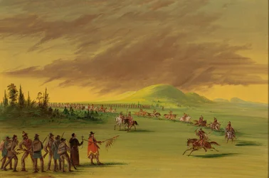 La Salle incontra un gruppo di guerra di indiani Cenis in una prateria del Texas, 25 aprile 1686