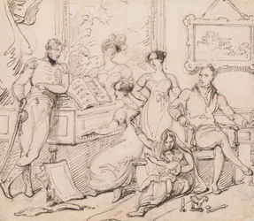 Un gruppo familiare intorno a un pianoforte