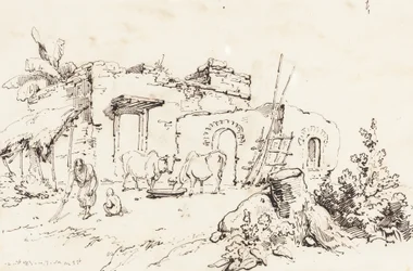 Una scena di villaggio in India (verso)