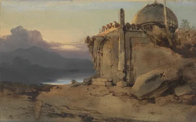 Rovine di un tempio, tramonto