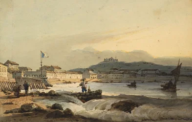 La Praya Grande, Macao, dal sud, con il Forte di San Pietro a sinistra, 1830-1845