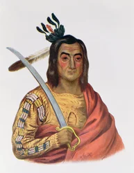 Mou-Ka-Ush-Ka o «La terra tremante», un capo Yankton Sioux, illustrazione da The Indian Tribes of North America di Thomas L. McKenney e James Hall, pubblicato da John Grant