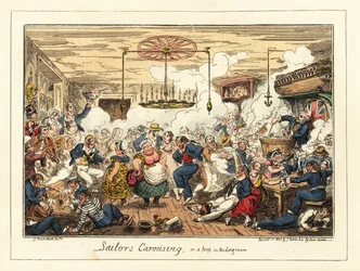 Marinai inglesi che bevono e ballano in un pub, era napoleonica, 1829 (litografia)