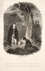 Guy Fawkes scopre il Dottor Dee e Edward Kelley che dissotterrano il corpo di Elizabeth Orton, illustrazione da Guy Fawkes, o il Tradimento della Polvere da Sparo: un Romanzo Storico, di William Harrison Ainsworth