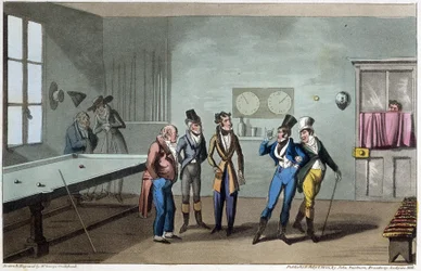 Gli uomini nella sala da biliardo - in "La vita a Parigi" di David Carey, ill. di G. Cruikshank, Londra