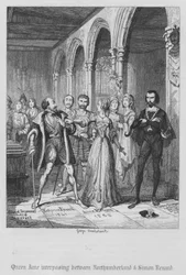 La regina Jane che interpone tra Northumberland e Simon Renard (incisione)