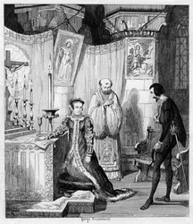 La regina Maria su consiglio di Simon Renard si fidanza con Filippo di Spagna, 1840