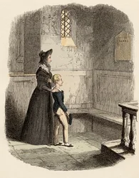 Rose Maylie e Oliver davanti alla targa commemorativa di Agnes, loro sorella e madre - Illustrazione per 