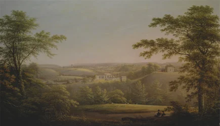 Easby Hall e Abbazia di Easby con Richmond, Yorkshire sullo sfondo
