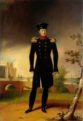 Ritratto dello Zar russo Alessandro I (1777-1825) (il Grande) in costume da ufficiale Dipinto di George Dawe (1781-1829) San Pietroburgo. Museo dell