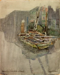 Barche per anguille in un canale a Dordrecht, Olanda