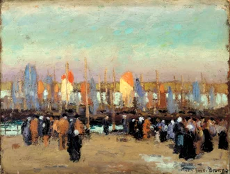 Scena di porto con barche da pesca