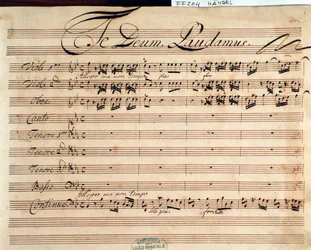 Pagina del titolo della partitura musicale di Te Deum di G F Handel