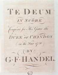 Pagina del titolo della partitura di Te Deum di G F Handel