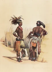 Due giovani Zulu, adornati in vivaci abiti tradizionali