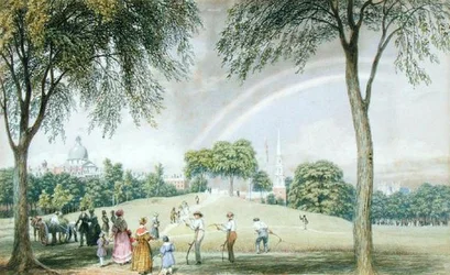 Arcobaleno Pomeridiano - Boston Common dal Charles Street Mall, Boston, Massachusetts, c.1830-40