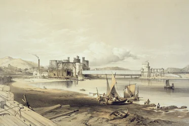 Ponte di Conway, costruzione del secondo tubo, settembre 1848, inciso dall