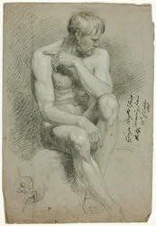 Nudo maschile seduto con schizzo di arciere nudo