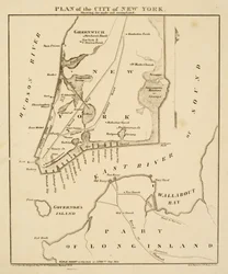 Piano della città di New York che mostra le terre bonificate e le paludi, 1856